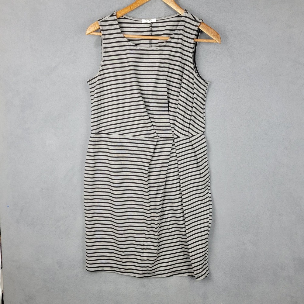 Pleione Dress Womens Small Black Gray Stripe Sleeveless Ruched Sheath Made USA